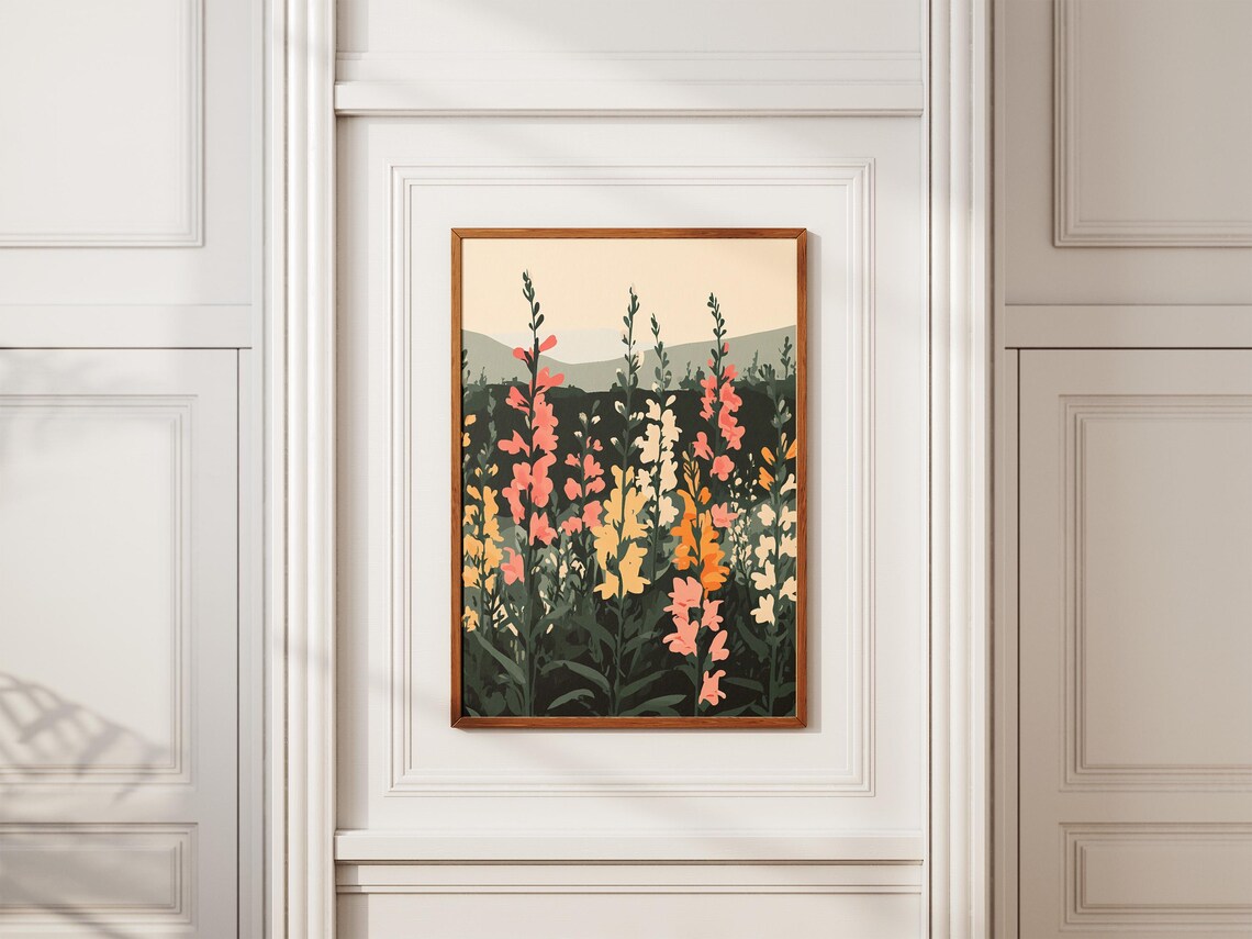 Colorful Snapdragon Flower Spikes in a Field at Dusk Art Poster - Image 2