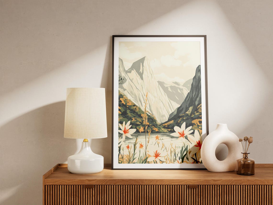 White Granite Peak Wildflower Meadow Lake Landscape Scenic Poster - Image 5