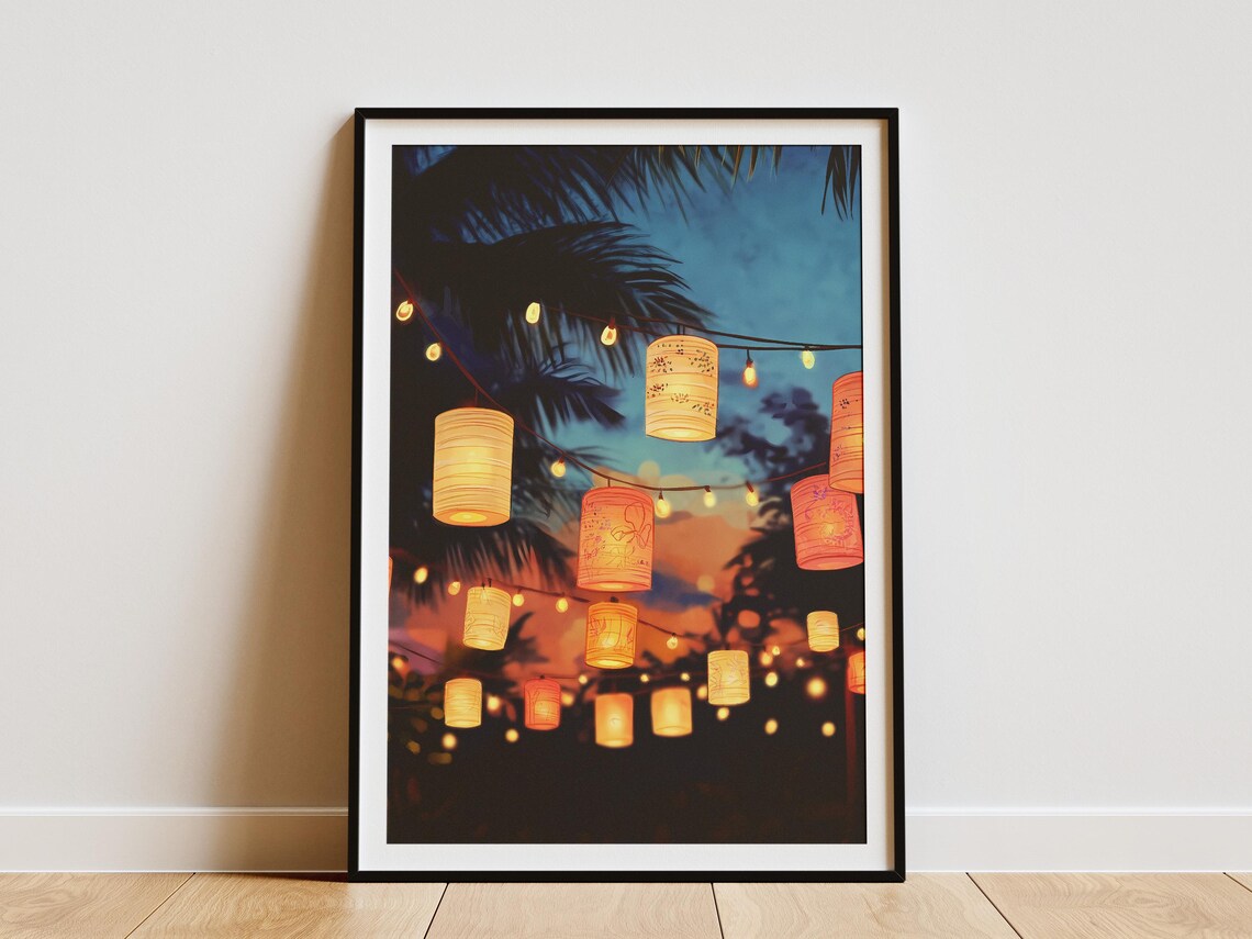 Beach Lanterns Night, Bohemian Tropical Scene