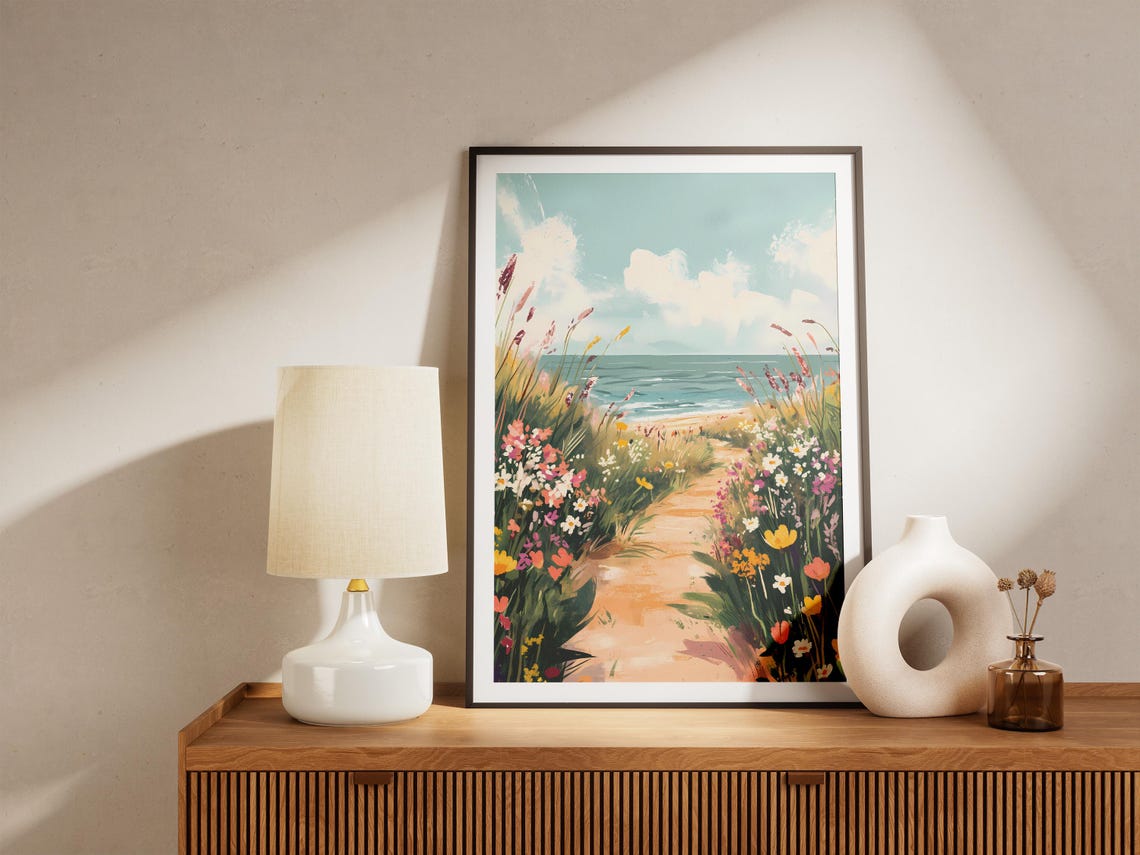 Wildflower Dune Path Ocean Breeze Watercolor Beach Art Poster - Image 4