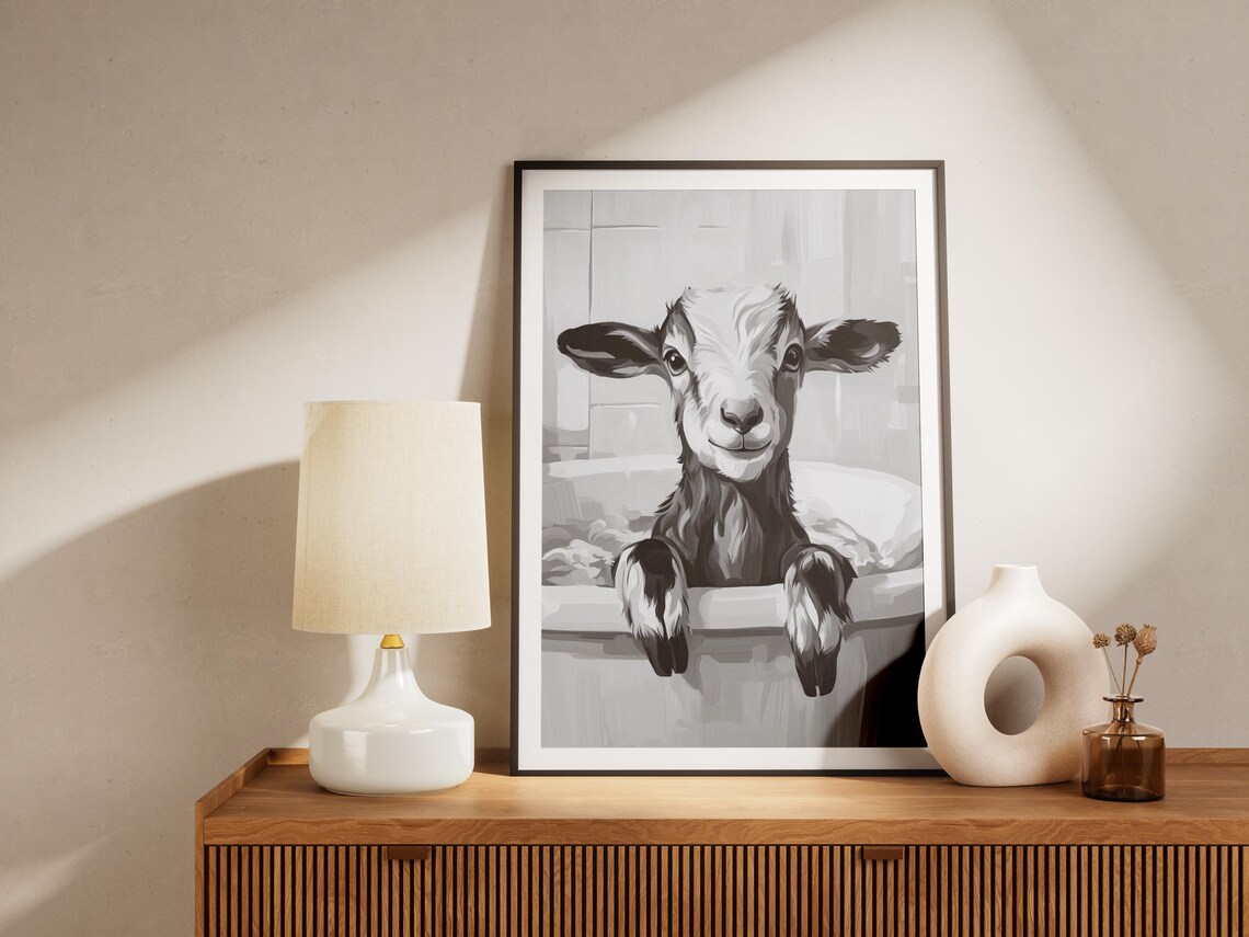 Baby Goat In Bathtub Black and White Cute Farm Animal Poster - Image 4