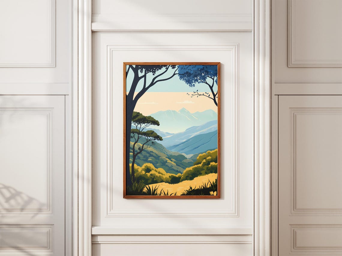 Golden Forest Hills Blue Mountain Range Panoramic Nature Poster - Image 2