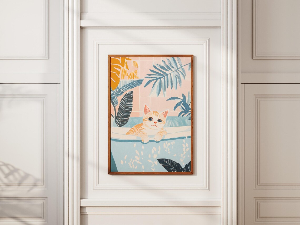 Playful Kitten In Bathtub Art Print, Cute Nursery Decor - Image 2