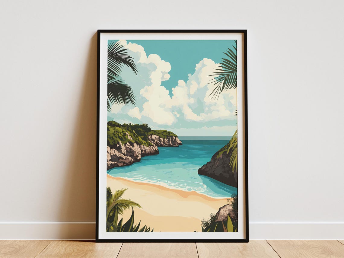 Bermuda Horseshoe Bay Tropical Cove Beach Palm Fronds Poster