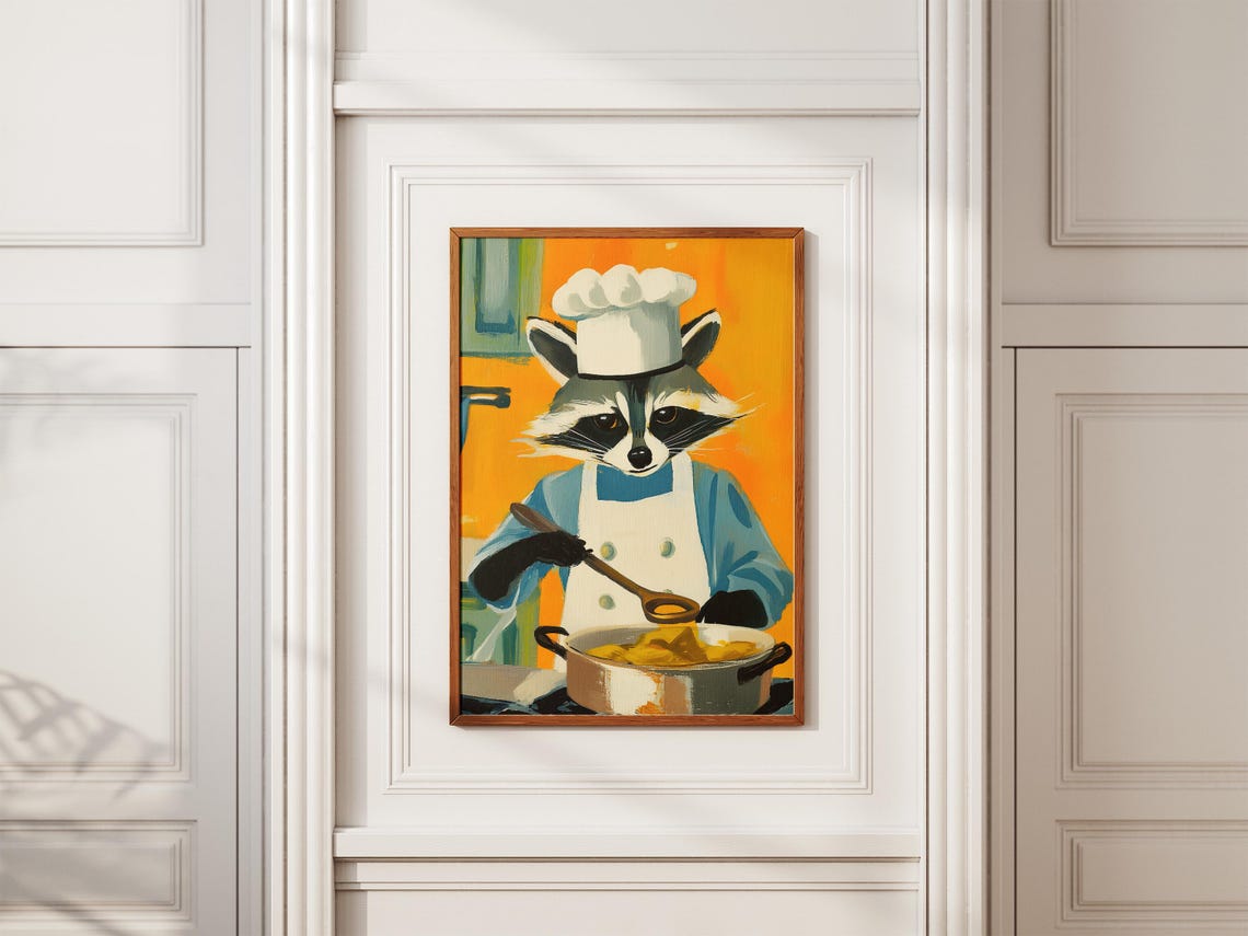 Raccoon Chef Cooking Print Funny Kitchen Art Animal Poster Whimsical Home Decor - Image 2