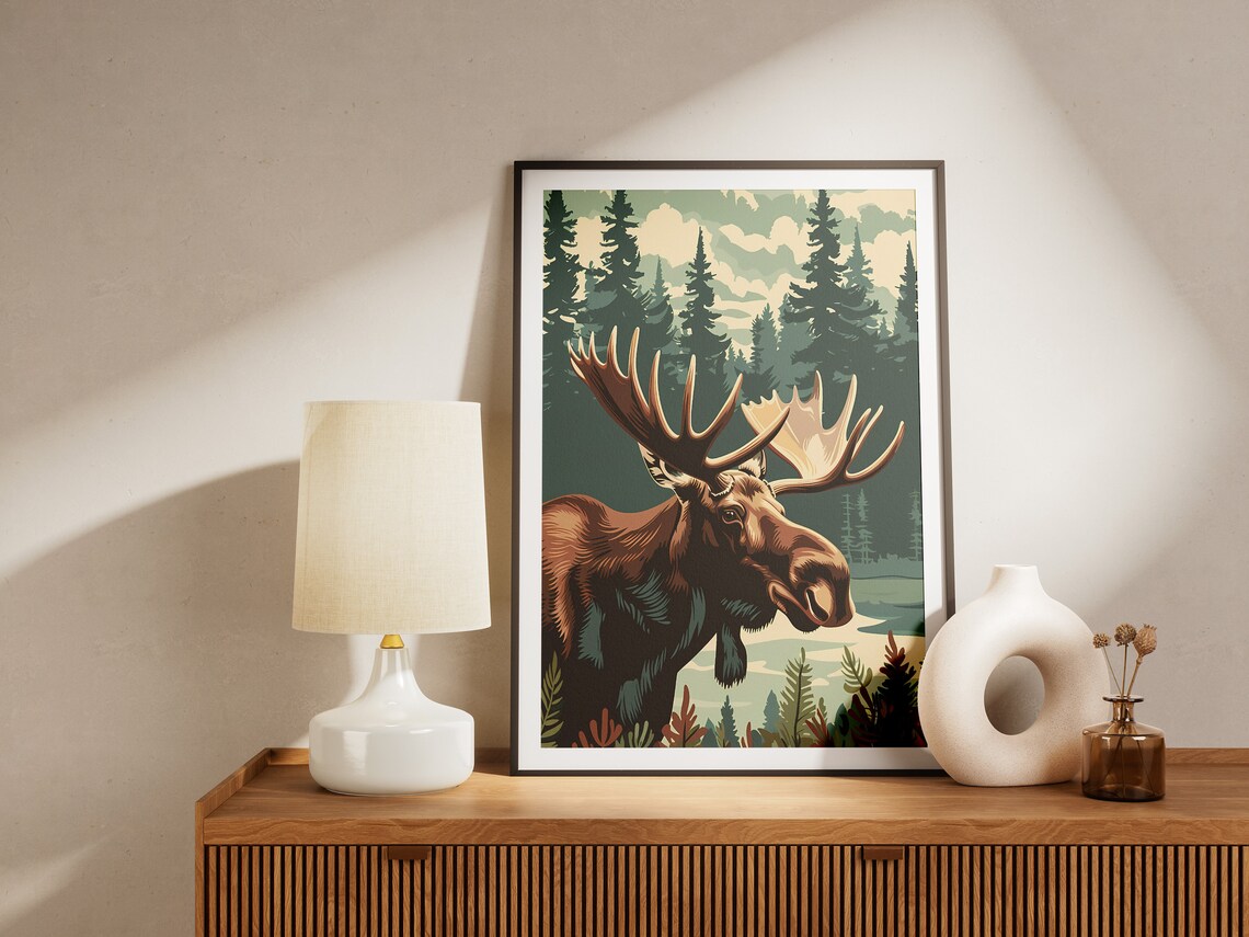 Moose Forest Vintage Travel Poster, Animal Print - Image 2