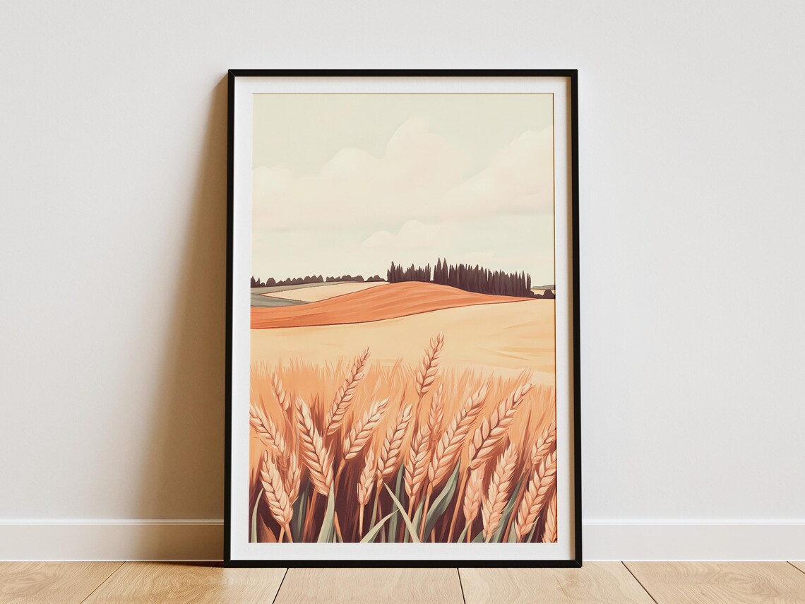 Golden Wheat Field at Harvest with Warm Orange Horizon Poster