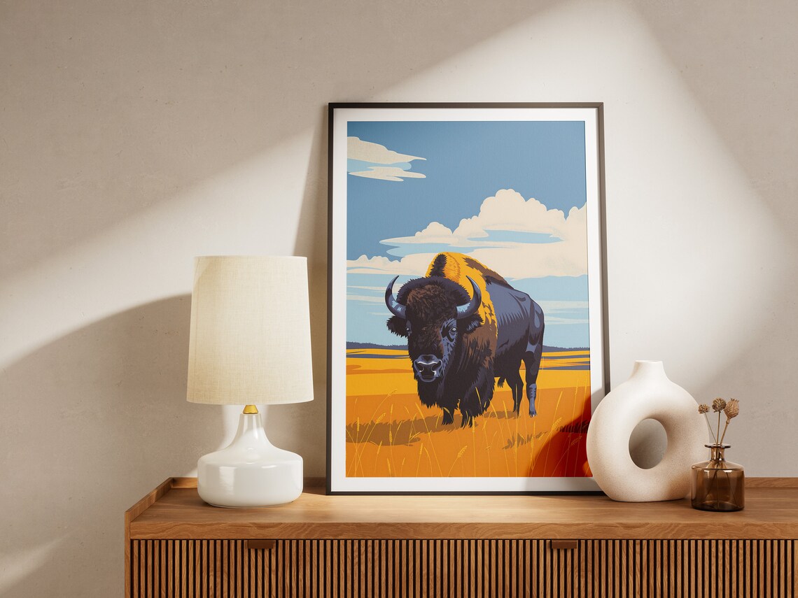 Iowa Bison Prairie Sunset Golden Field Vintage Animal Poster - Image 2