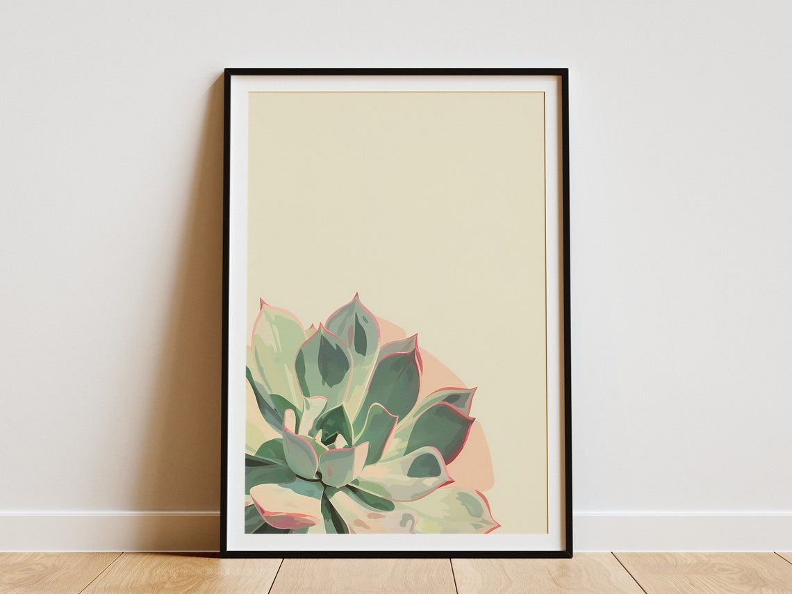Echeveria Succulent Rosette Cream Minimalist Botanical Poster
