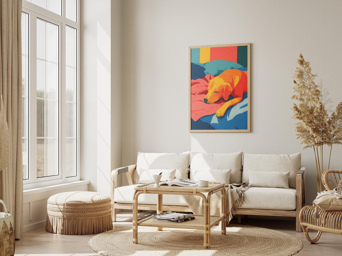 Sleeping Labrador Retriever on Colorful Bed Matisse Art Poster - Image 3