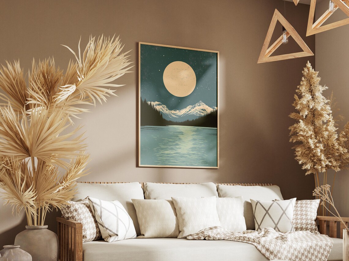 Lake Clark National Park Moon Over Lake And Snowy Peaks Poster - Image 3