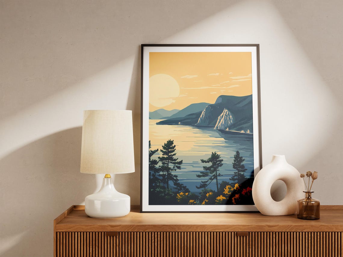 Lake Baikal Golden Sunset Over the Lake with Pine Trees Poster - Image 5