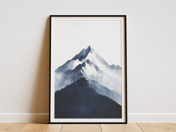Minimalist Mountain Range Art Print Watercolor Landscape Poster Japandi Style Wall Decor Simple Nature Home Serene Painting