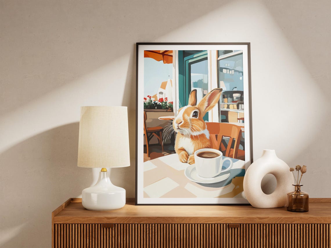 Ginger Rabbit At A Sunlit Cafe Table With Fresh Coffee Poster - Image 4