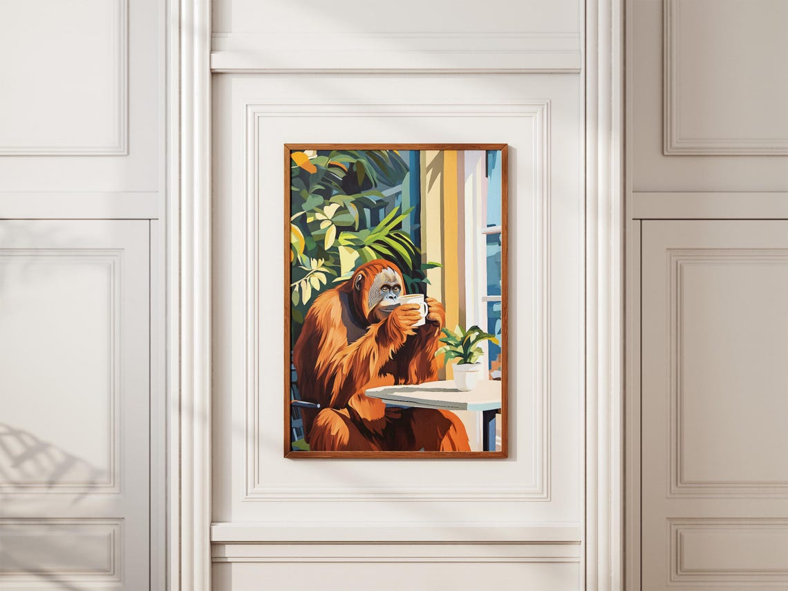 Orangutan Cafe Poster Matisse Style Animal Coffee Lover Print Funny Wall Art Unique Kitchen Decor Gift For - Image 2