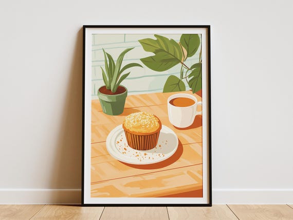 Muffin Coffee Poster Print Bakery Cafe Wall Art Food Drink Illustration Kitchen Decor Breakfast Poster Modern Minimalist Print Sweet Treat