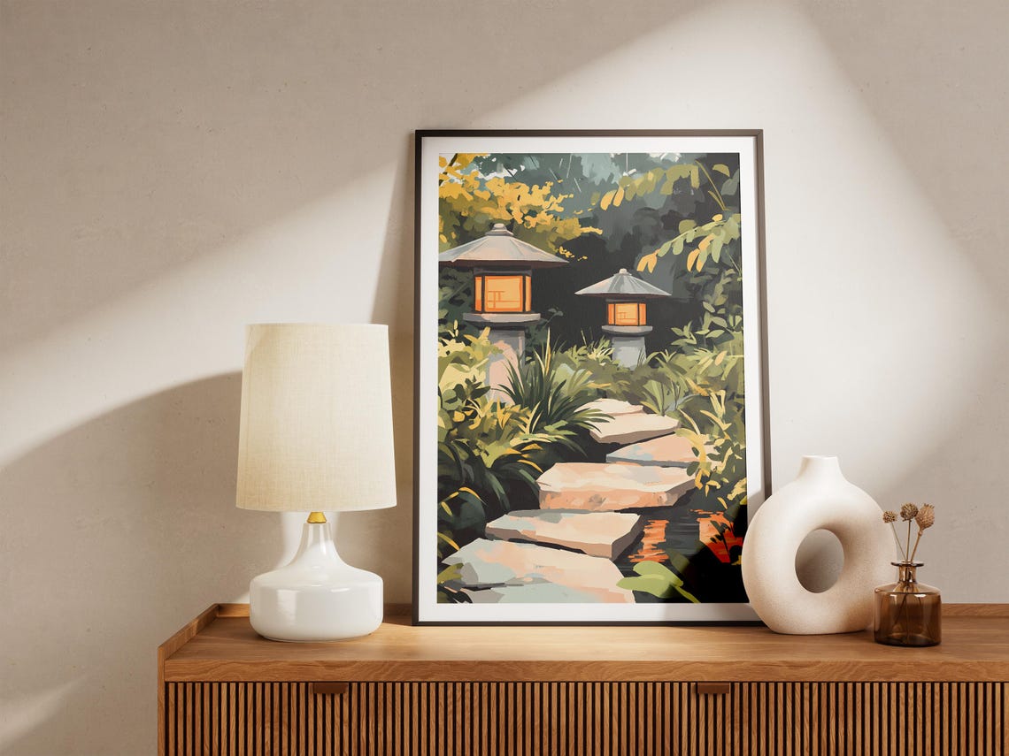 Glowing Stone Lanterns Along a Japanese Garden Stone Path Poster - Image 5