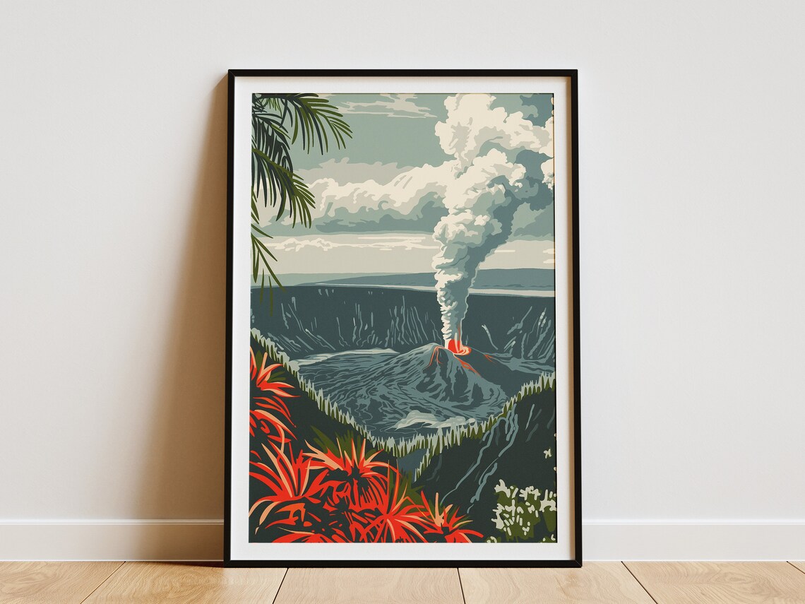 Hawaii Volcanoes National Park Erupting Vintage Travel Poster