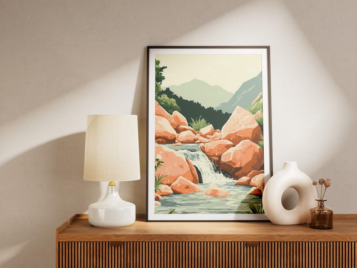 Mountain Stream Rushing Through Giant Orange Rocks Nature Poster - Image 5