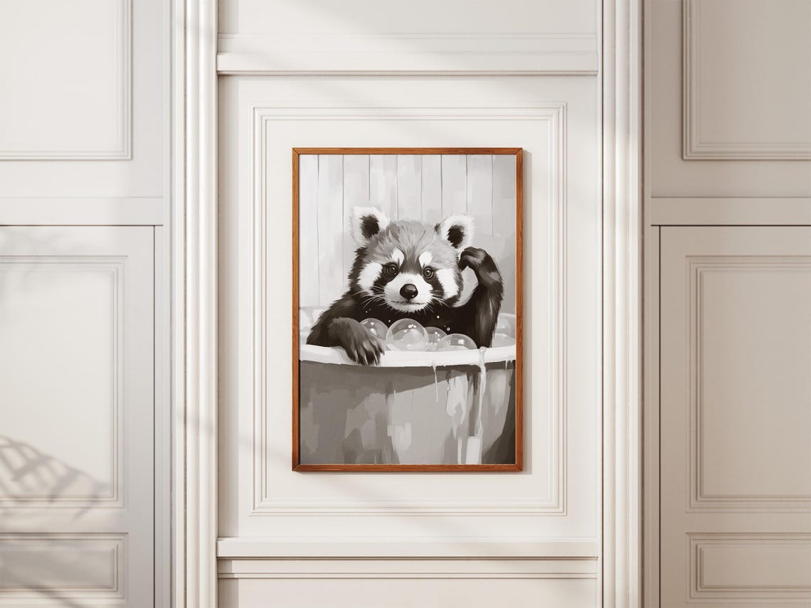Red Panda Bathtub Bubble Bath Poster Print Animal Wall Art Cute Bathroom Decor Playful Whimsical Unique Gift - Image 2