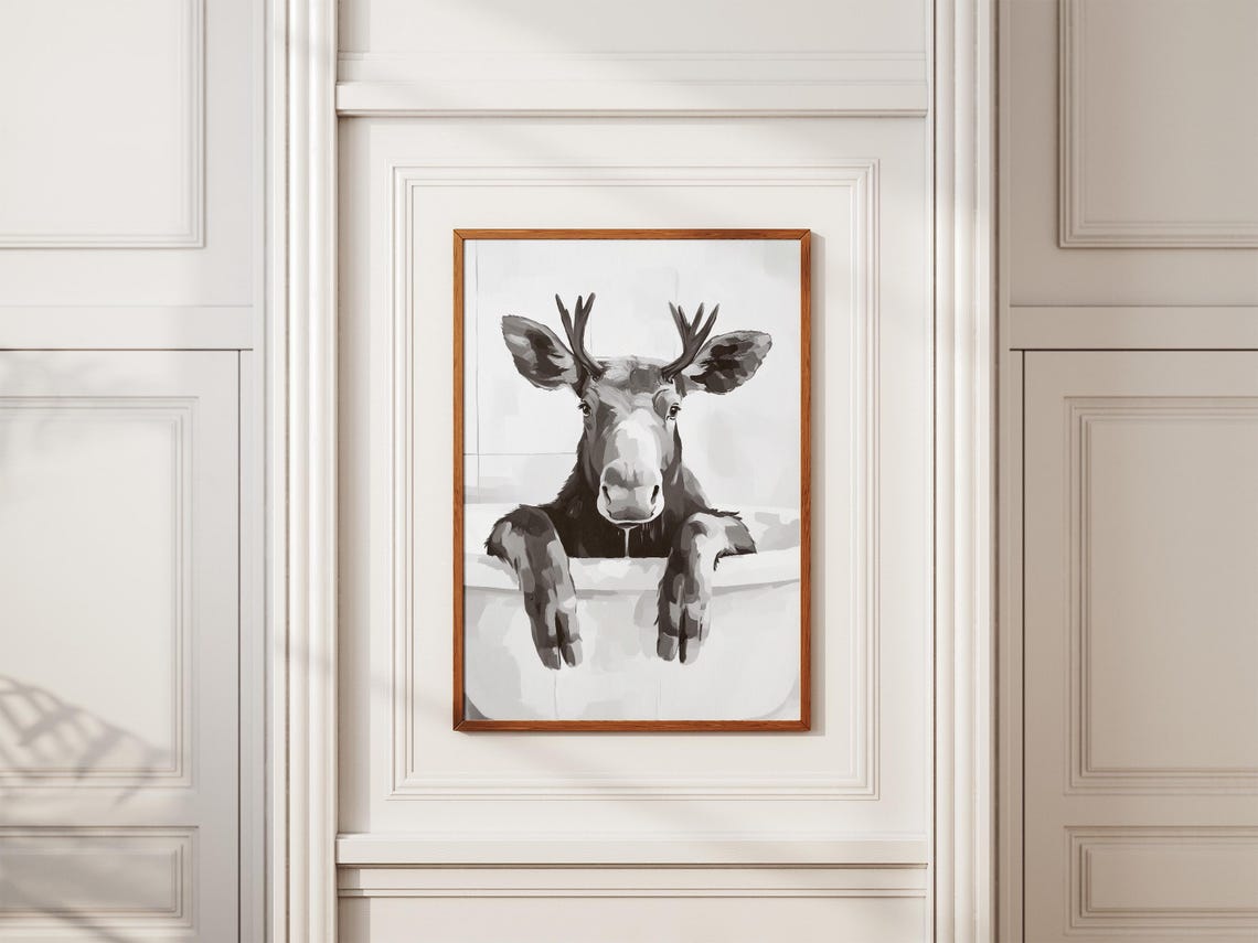 Moose Bathtub Bubble Bath Poster Print Minimalist Bathroom Wall Art Animal Funny Decor Gift - Image 2
