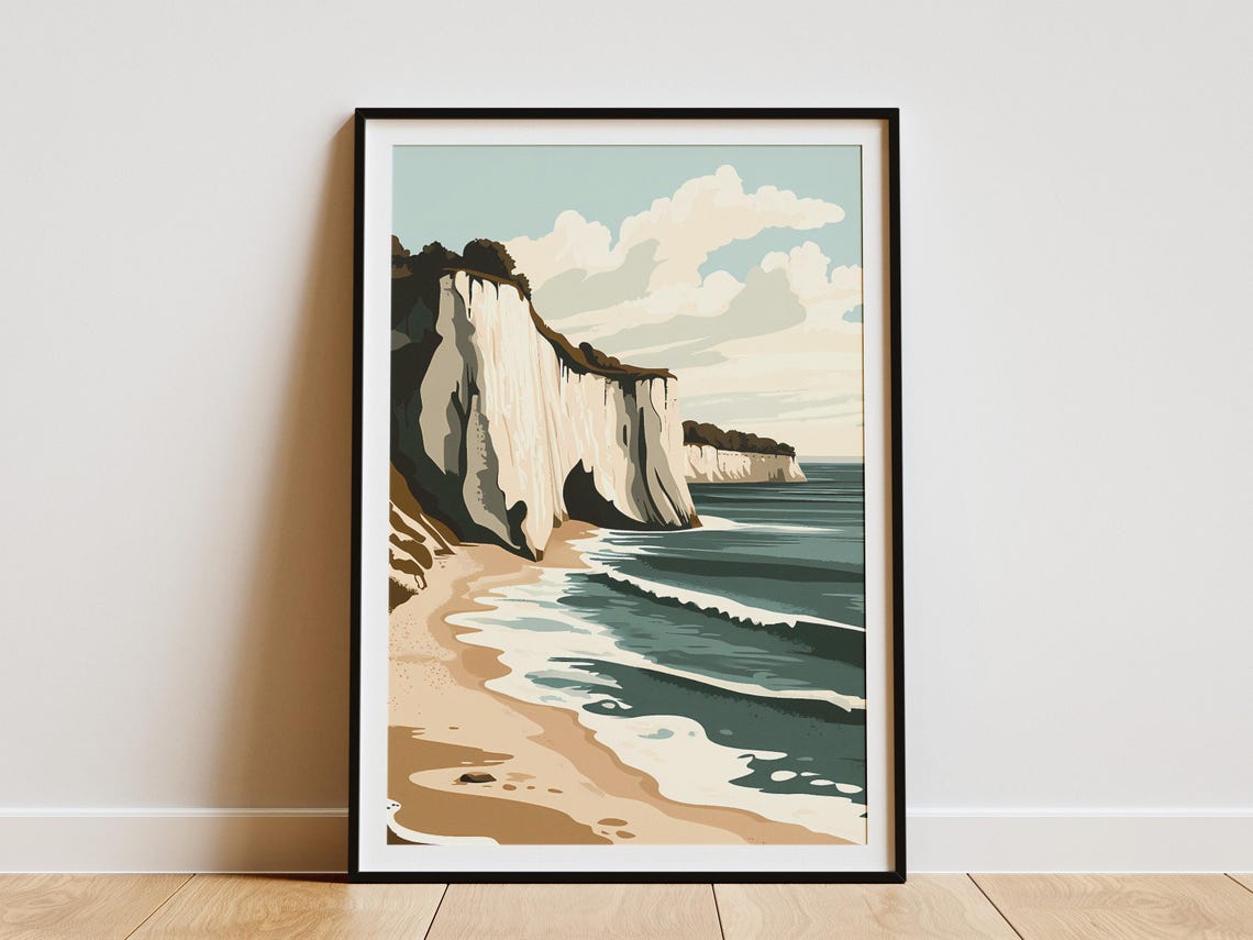 White Cliffs Beach Poster Coastal Chalk Rocks Ocean Wall Decor Gift