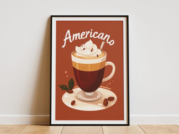 Americano Coffee Poster Print Whipped Cream Coffee Drink Flatlay Illustration Cafe Coffee Shop Wall Art Kitchen Decor Print Coffee Beverage
