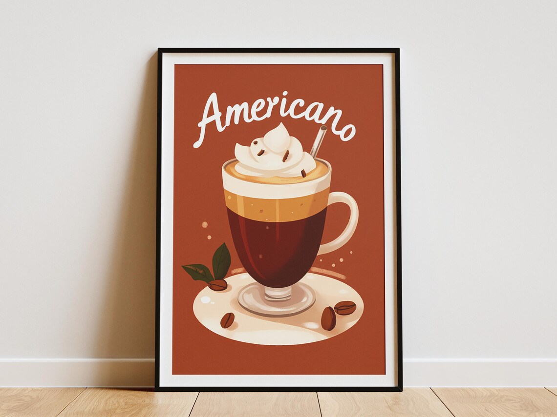 Americano Coffee With Whipped Cream On Orange Cafe Art Poster