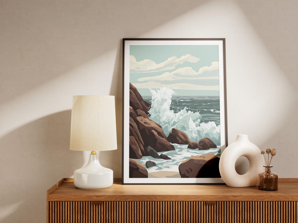 Dramatic Ocean Wave Crashing Against Brown Rocky Sea Cliffs Poster - Image 5