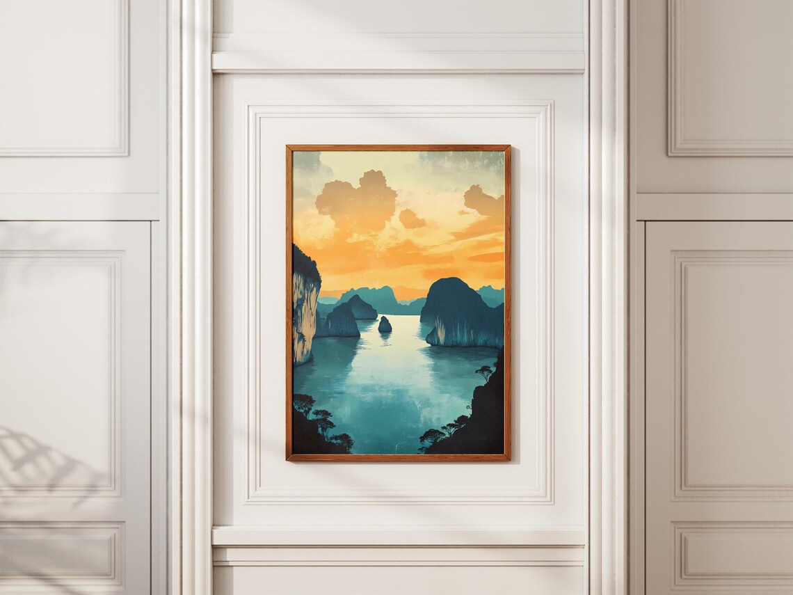 Thailand Phang Nga Bay Fiery Sunset Karst Islands Teal Sea Poster - Image 2