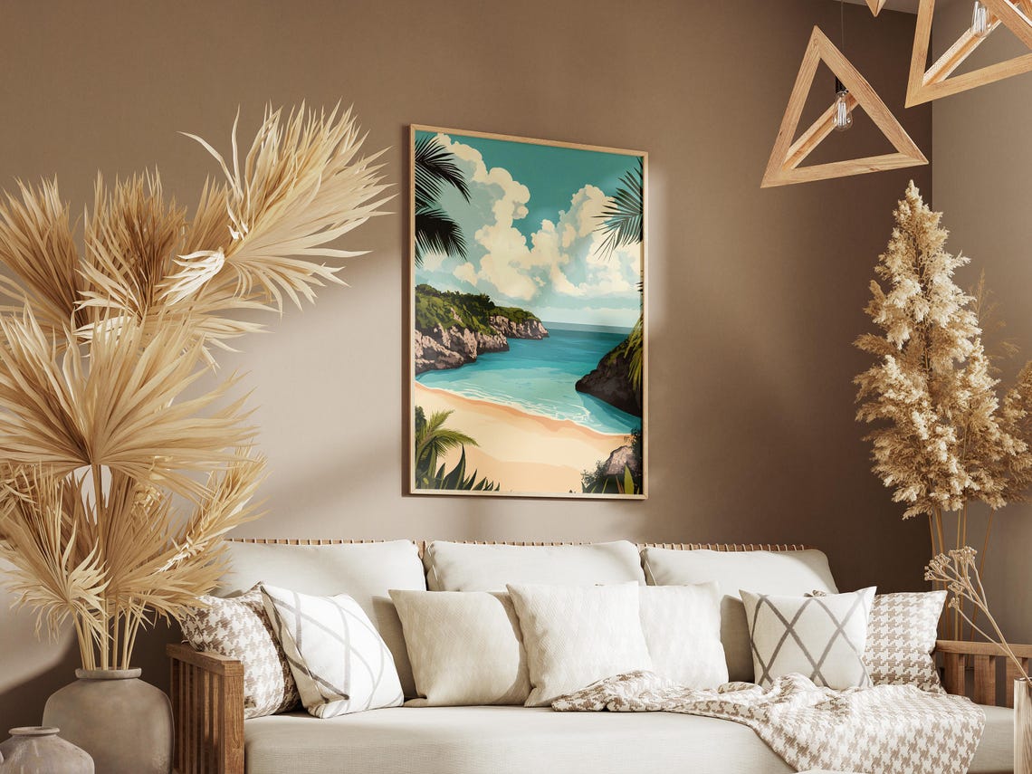 Bermuda Horseshoe Bay Tropical Cove Beach Palm Fronds Poster - Image 3