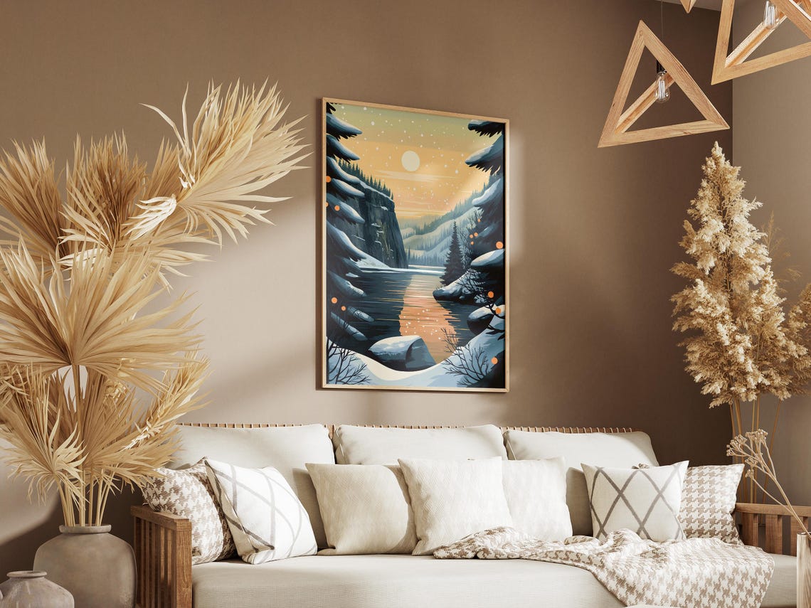New River Gorge Snowy River Canyon Glowing at Sunset Winter Poster - Image 3