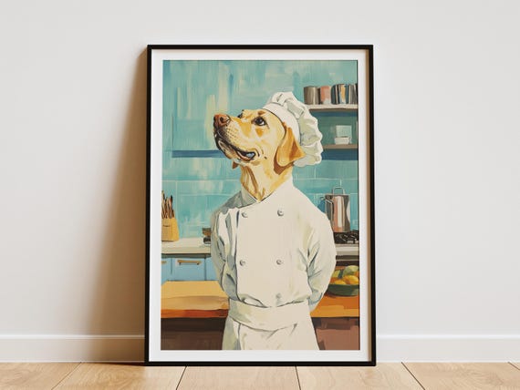 Dog Chef Art Print Kitchen Decor Labrador Retriever Poster Canine Cooking Funny Lover Gift