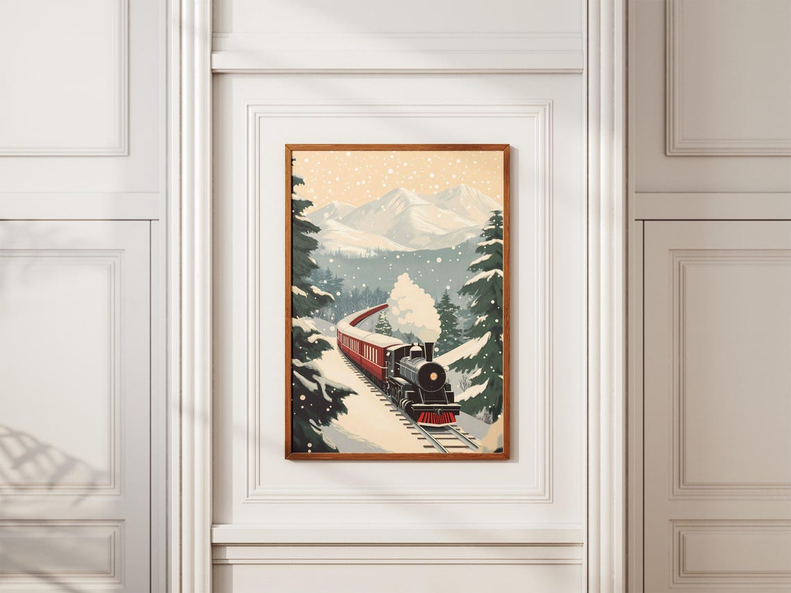 Vintage Winter Steam Train Snowy Mountain Railroad Art Poster - Image 2