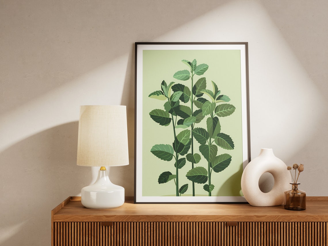 Minimalist Green Leafy Branches Botanical Print on Sage Background - Image 2