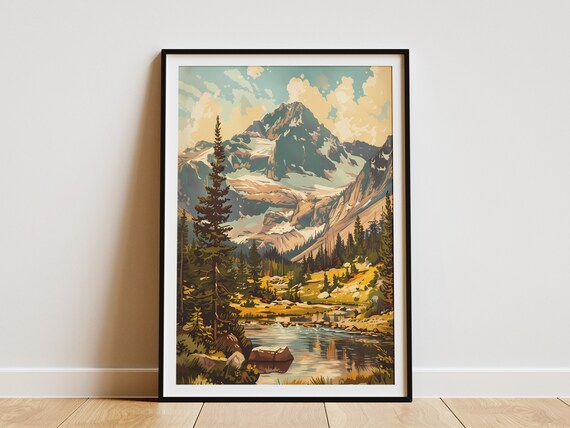 Rocky Mountain National Park Alpine Lake Peak Vintage Travel Poster