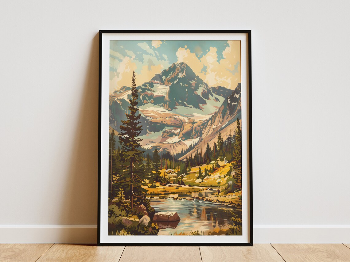Rocky Mountain National Park Alpine Lake Peak Vintage Travel Poster