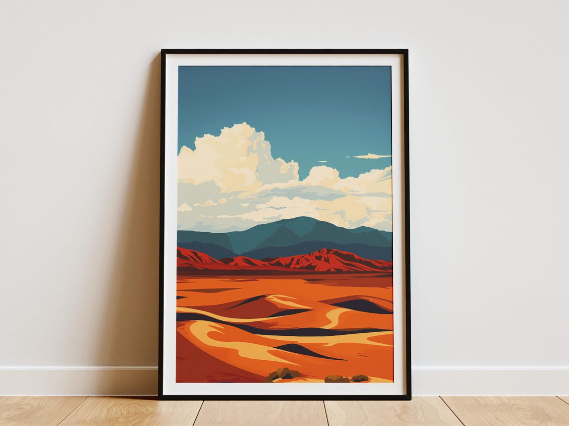 Gobi Desert Orange Sand Dunes Minimalist Mid Century Travel Poster