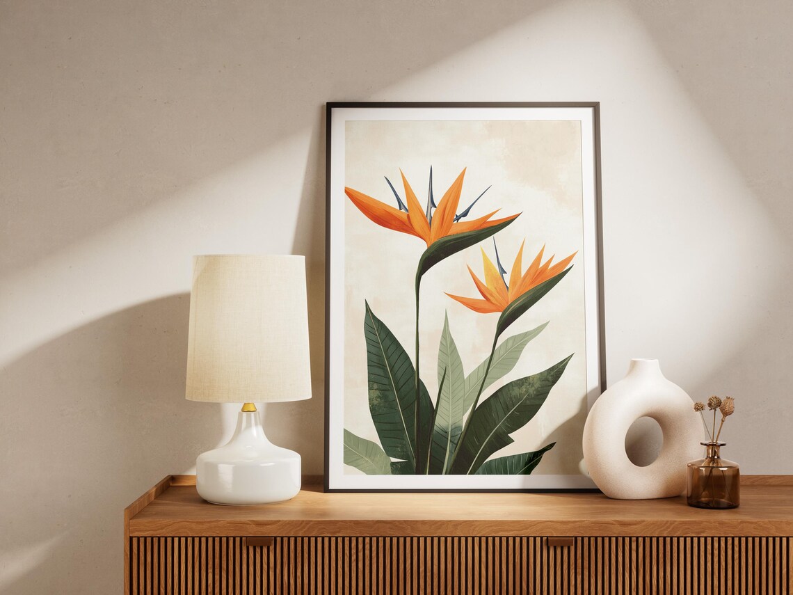 Bird Of Paradise Flower Tropical Orange Floral Botanical Art Poster - Image 4