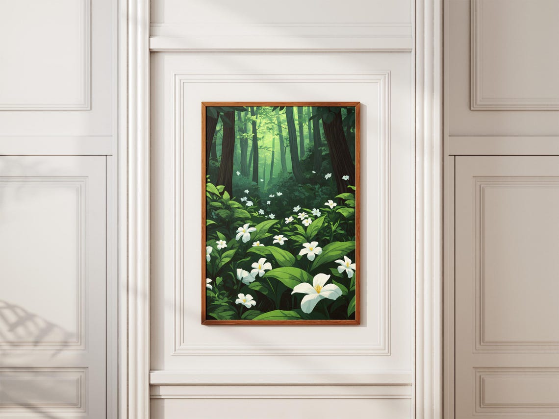 White Trillium Flowers Sunlit Forest Glade Fresh Flower Poster - Image 2