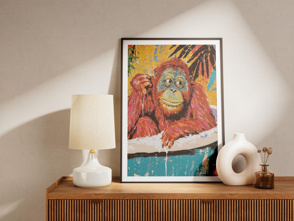 Orangutan in a Bathtub Bright and Colorful Modern Animal Poster - Image 4