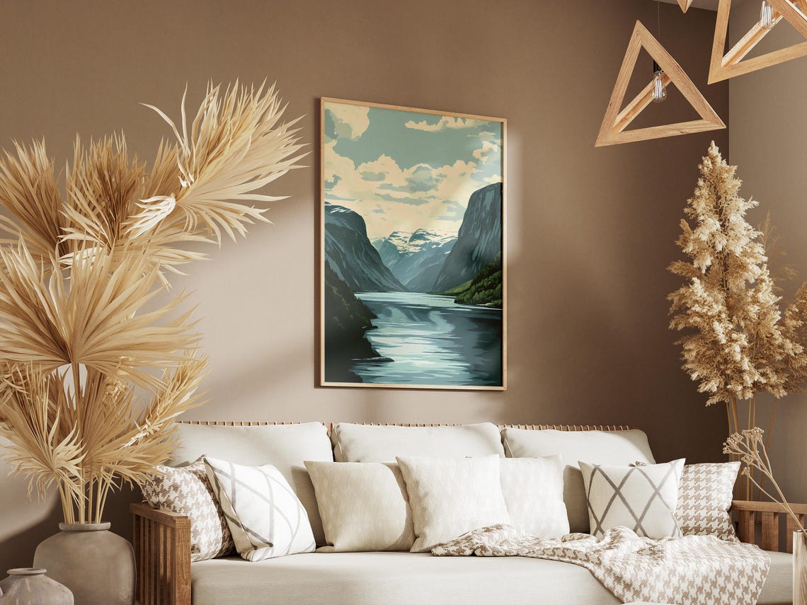 Norway Fjord Poster Scandinavian Landscape Print Geirangerfjord Art Nryfjord Poster Travel Poster Modern Minimalist Decor Wall Art Home - Image 3