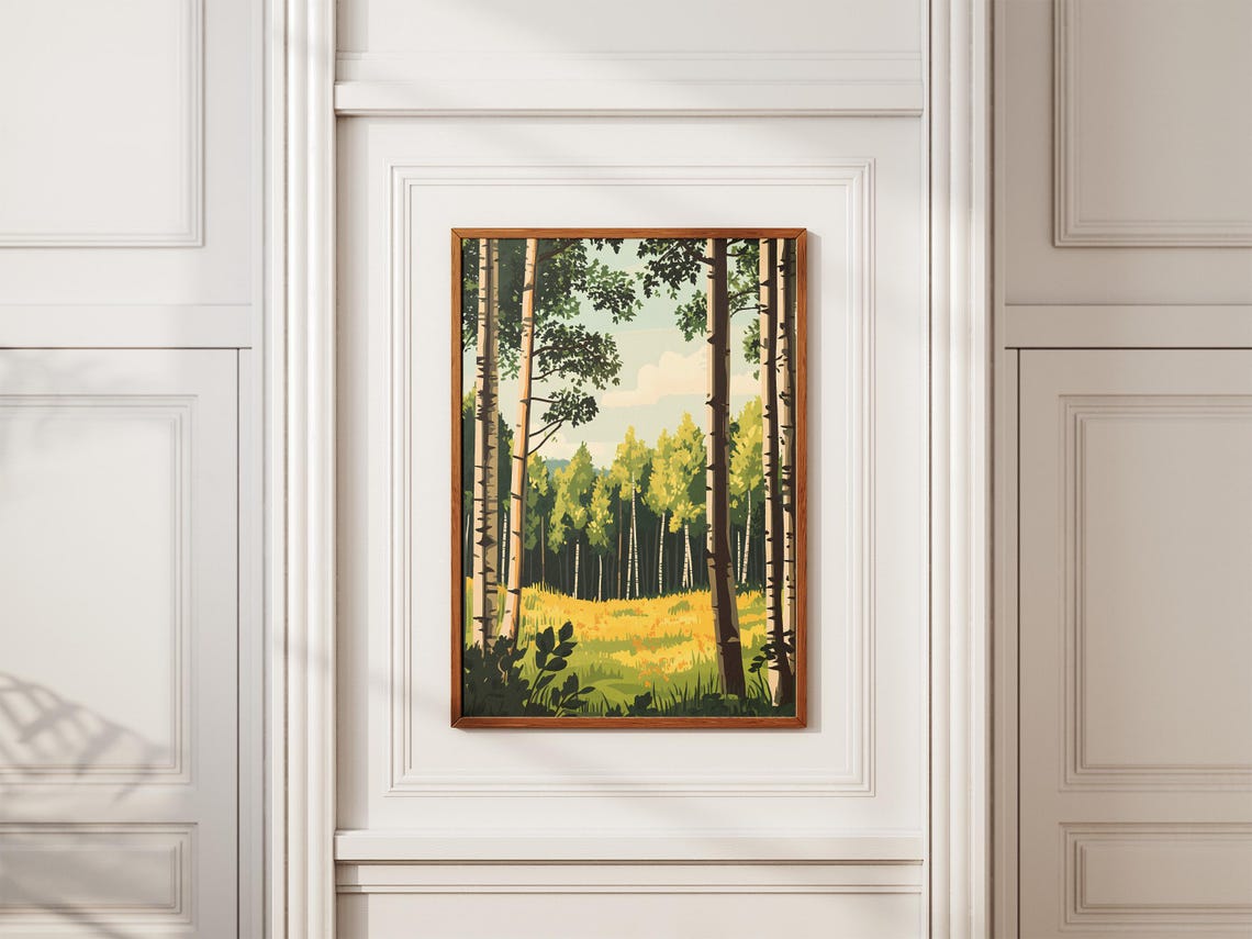 Birch Forest White Trunks Green Canopy Bright Summer Meadow Poster - Image 2
