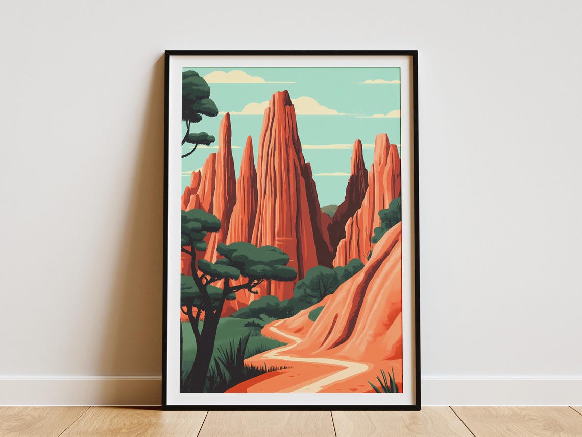 Tsingy de Bemaraha Madagascar Red Rock Spires Winding Path Poster
