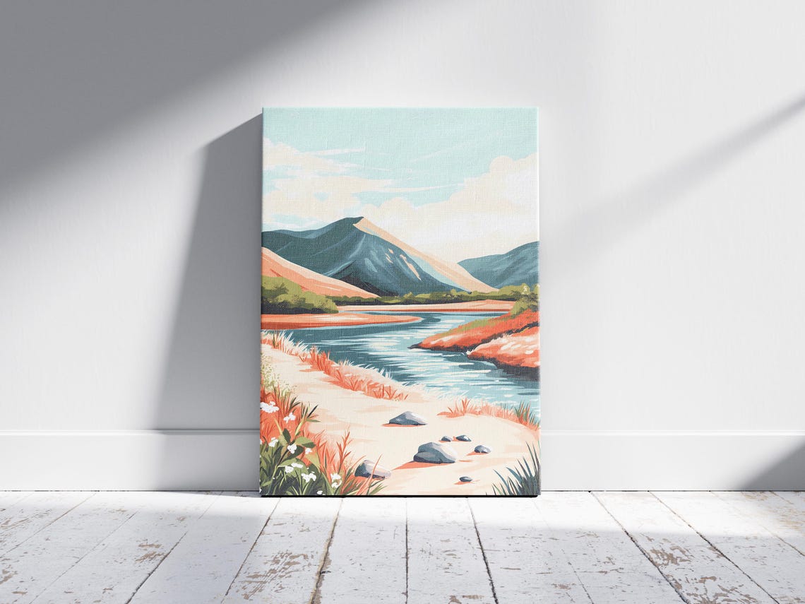 Spring River Valley With Mountains Wildflowers Nature Art Poster - Image 2