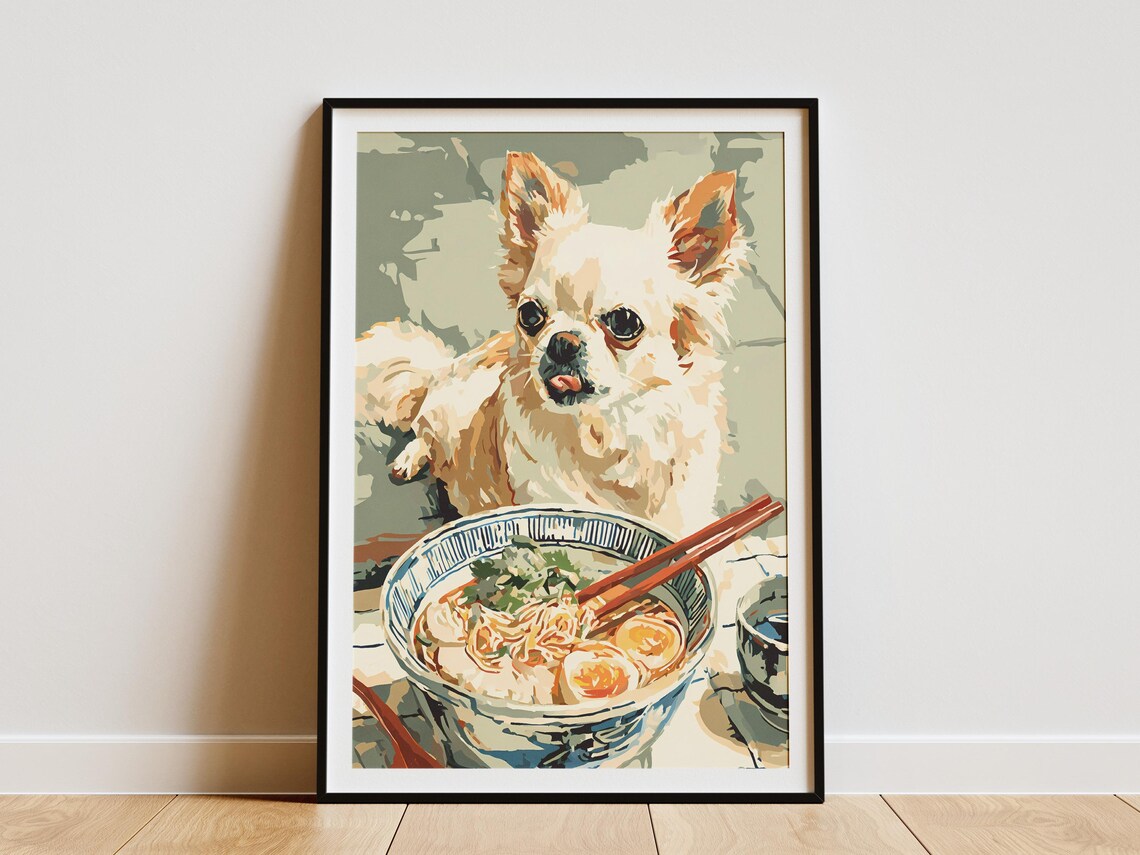 Long Haired Chihuahua With Ramen Bowl Chopsticks Cute Art Poster - Image 4