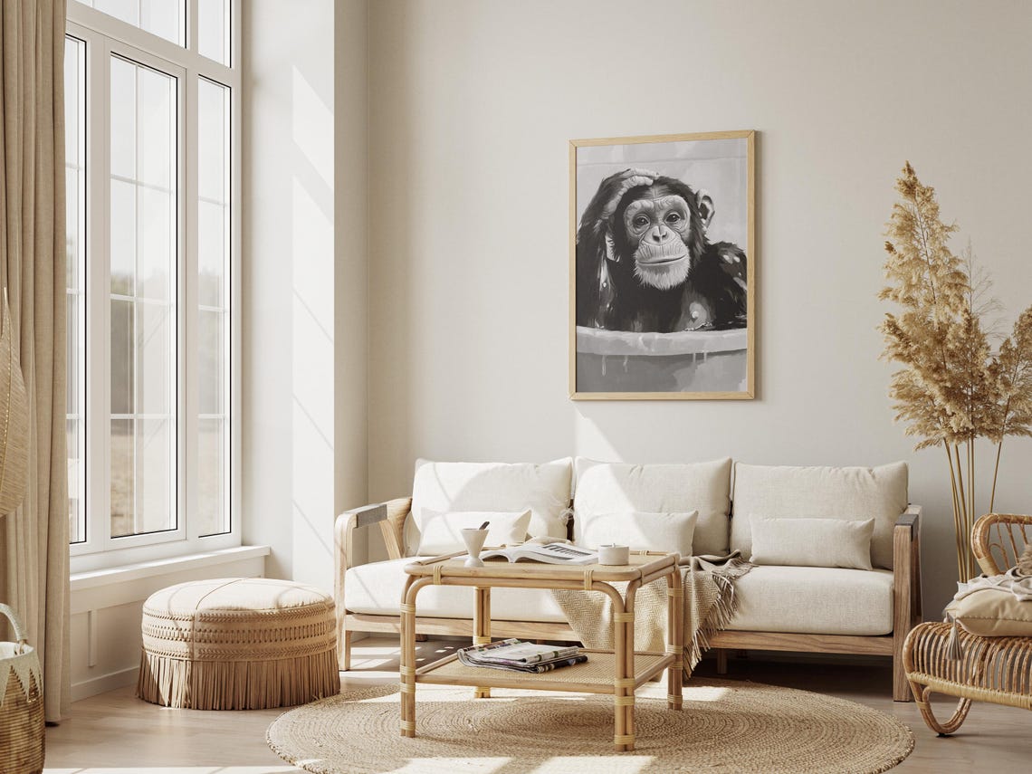 Chimpanzee Bathtub Poster Funny Bathroom Art Print Wall Decor Animal Bubble Bath Chimp Humor - Image 3