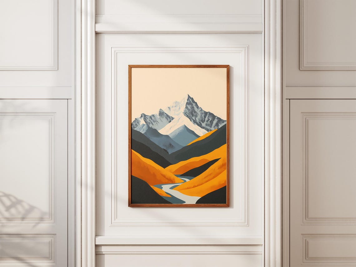 Altai Mountains Golden Amber Hills Snow Peak River Valley Poster - Image 2