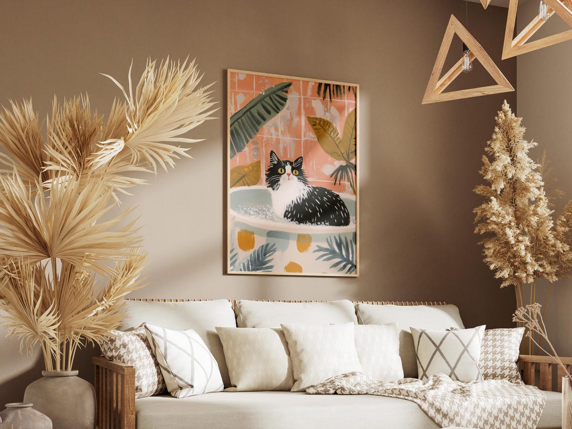 Norwegian Forest Cat Art Print, Whimsical Bathroom Decor - Image 3