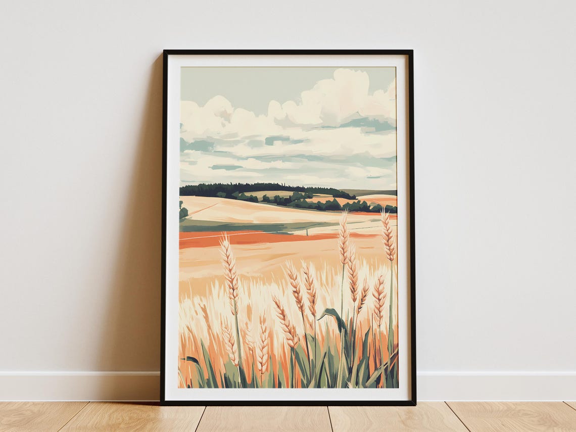 Golden Wheat Field Stretching Beneath A Cloudy Pastel Sky Poster